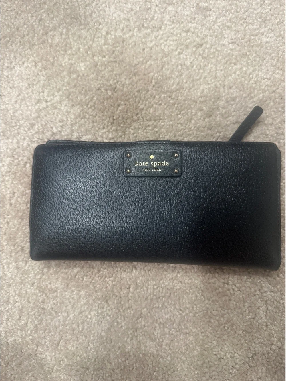 (4)Kate Spade New York Black Leather Wallet with Gold Logo